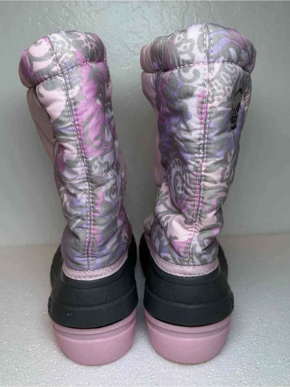 SOREL 'Cub' Winter Boots w/Felt Liners, Pink w/ Gray & Lavender Paisley